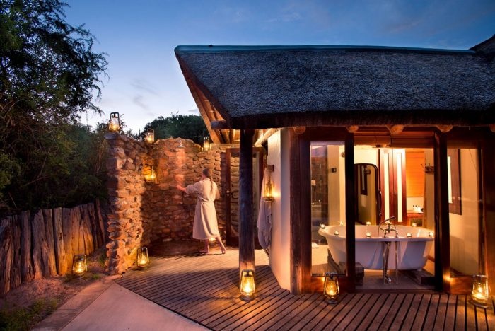 Outdoor shower at Great Fish River Lodge in South Africa