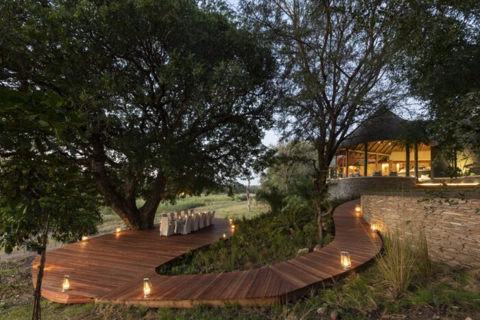 Dulini River Lodge Main Deck to Outdoors Dining in Sabi Sands in South Africa with Bellingham Safaris in Luxury